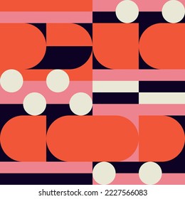 Modern vector abstract  geometric background with circles, rectangles and squares  in retro scandinavian style. Pastel colored simple shapes graphic pattern. Abstract mosaic artwork.