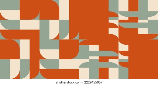 Modern vector abstract  geometric background with circles, rectangles and squares  in retro  style. Pastel colored simple shapes graphic pattern. Abstract mosaic artwork.
