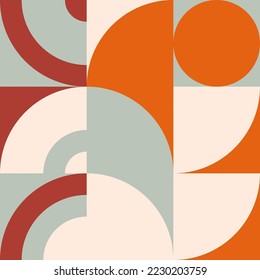 Modern vector abstract  geometric background with circles, rectangles and squares  in retro scandinavian style. Pastel colored simple shapes graphic pattern. Abstract mosaic artwork.