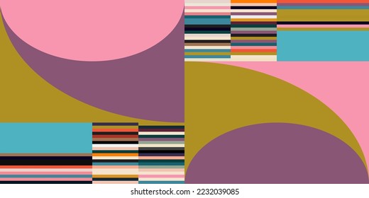 Modern vector abstract  geometric background with circles, rectangles and squares  in retro Scandinavian style. Multi colored simple shapes graphic pattern.
