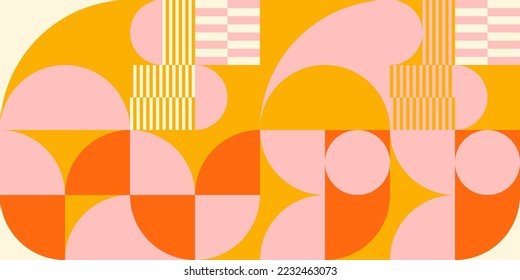 Modern vector abstract  geometric background with circles, rectangles and squares  in retro scandinavian style. Pastel colored simple shapes graphic pattern. Abstract mosaic artwork.