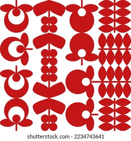 Modern vector abstract  geometric background with stylized flowers, leaves and stems  in retro vintage folklore style. Pastel colored simple shapes graphic seamless pattern.