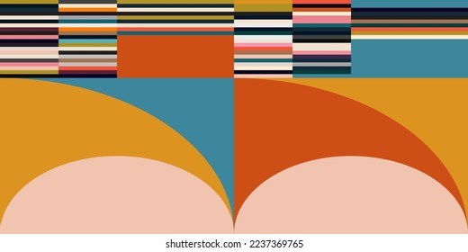 Modern vector abstract  geometric background with circles, rectangles and squares  in retro Scandinavian style. Multi colored simple shapes graphic pattern.
