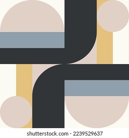 Modern vector abstract  geometric background with circles, rectangles and squares  in retro scandinavian style. Pastel colored simple shapes graphic pattern. Abstract mosaic artwork.