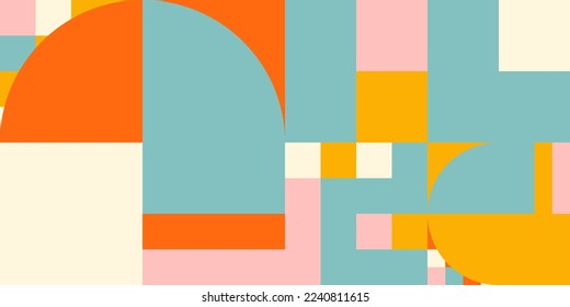 Modern vector abstract  geometric background with circles, rectangles and squares  in retro scandinavian style. Pastel colored simple shapes graphic pattern. Abstract mosaic artwork.