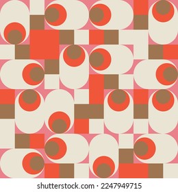 Modern vector abstract  geometric background with circles, rectangles and squares  in retro scandinavian style. Pastel colored simple shapes graphic pattern. Abstract mosaic artwork.