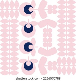 Modern vector abstract  geometric background with stylized flowers, leaves and stems  in retro vintage folklore style. Pastel colored simple shapes graphic seamless pattern.