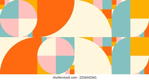 Modern vector abstract  geometric background with circles, rectangles and squares  in retro scandinavian style. Pastel colored simple shapes graphic pattern. Abstract mosaic artwork.