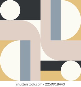 Modern vector abstract  geometric background with circles, rectangles and squares  in retro scandinavian style. Pastel colored simple shapes graphic pattern. Abstract mosaic artwork.