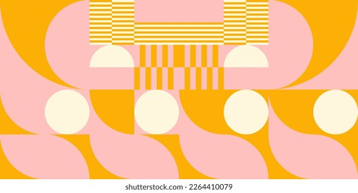 Modern vector abstract  geometric background with circles, rectangles and squares  in retro scandinavian style. Pastel colored simple shapes graphic pattern. Abstract mosaic artwork.