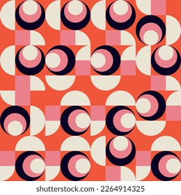 Modern vector abstract  geometric background with circles, rectangles and squares  in retro scandinavian style. Pastel colored simple shapes graphic pattern. Abstract mosaic artwork.