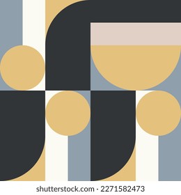 Modern vector abstract  geometric background with circles, rectangles and squares  in retro scandinavian style. Pastel colored simple shapes graphic pattern. Abstract mosaic artwork.