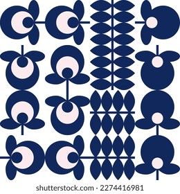 Modern vector abstract  geometric background with stylized flowers, leaves and stems  in retro vintage folklore style. Pastel colored simple shapes graphic seamless pattern.