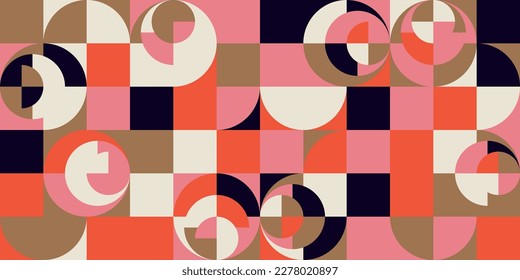 Modern vector abstract  geometric background with circles, rectangles and squares  in retro scandinavian style. Pastel colored simple shapes graphic pattern. Abstract mosaic artwork.