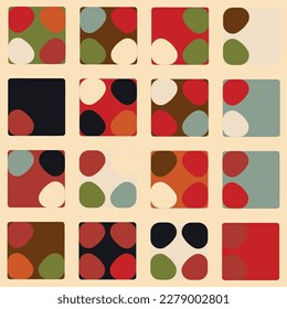 Modern vector abstract  geometric background with circles, rectangles and squares  in retro scandinavian style. Pastel colored simple shapes graphic pattern. Abstract mosaic artwork.