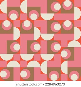 Modern vector abstract  geometric background with circles, rectangles and squares  in retro scandinavian style. Pastel colored simple shapes graphic pattern. Abstract mosaic artwork.