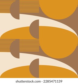 Fondo geométrico abstracto vectorial moderno con círculos, rectángulos, cuadrados y rayas de estilo retro Bauhaus. Color pastel  
patrón gráfico con formas simples en el estilo vintage de los años 70.