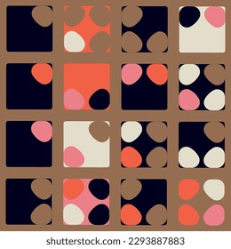 Modern vector abstract  geometric background with circles, rectangles and squares  in retro scandinavian style. Pastel colored simple shapes graphic pattern. Abstract mosaic artwork.