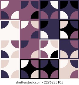 Modern vector abstract  geometric background with circles, rectangles and squares  in retro scandinavian style. Pastel colored simple shapes graphic pattern. Abstract mosaic artwork.