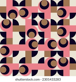 Modern vector abstract  geometric background with circles, rectangles and squares  in retro scandinavian style. Pastel colored simple shapes graphic pattern. Abstract mosaic artwork.