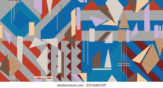 Modern vector abstract geometric background with diamonds, rectangles and squares . Fashion colored simple shapes graphic pattern. 