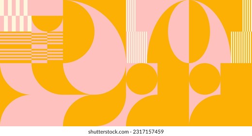 Modern vector abstract  geometric background with circles, rectangles and squares  in retro scandinavian style. Pastel colored simple shapes graphic pattern. Abstract mosaic artwork.