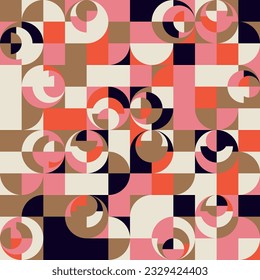 Modern vector abstract  geometric background with circles, rectangles and squares  in retro scandinavian style. Pastel colored simple shapes graphic pattern. Abstract mosaic artwork.