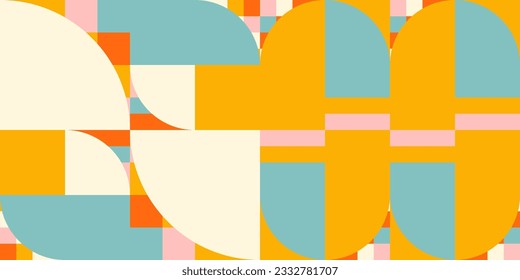 Modern vector abstract  geometric background with circles, rectangles and squares  in retro scandinavian style. Pastel colored simple shapes graphic pattern. Abstract mosaic artwork.