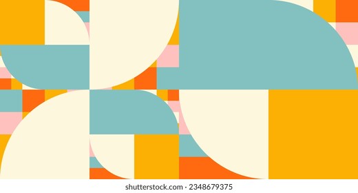 Modern vector abstract  geometric background with circles, rectangles and squares  in retro scandinavian style. Pastel colored simple shapes graphic pattern. Abstract mosaic artwork.