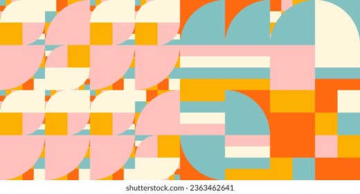 Modern vector abstract  geometric background with circles, rectangles and squares  in retro scandinavian style. Pastel colored simple shapes graphic pattern. Abstract mosaic artwork.