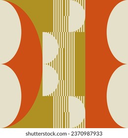 Modern vector abstract  geometric background with circles, rectangles, squares and stripes  in retro Bauhaus style. Pastel colored  
graphic pattern with simple shapes in vintage 70s style.