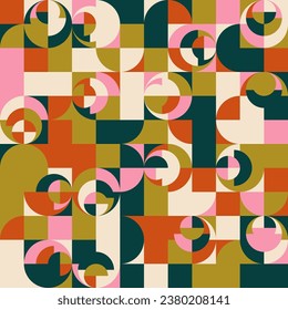 Modern vector abstract  geometric background with circles, rectangles and squares  in retro scandinavian style. Pastel colored simple shapes graphic pattern. Abstract mosaic artwork.