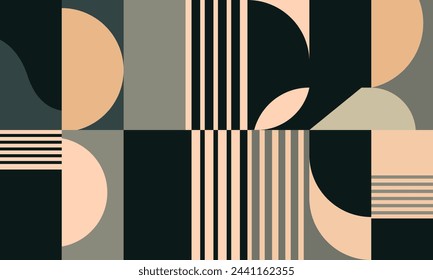 Modern vector abstract geometric background with circles, rectangles, squares and stripes in retro Bauhaus style