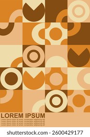 Modern vector abstract geometric background with circles, rectangles and squares in retro scandinavian style. Pastel colored simple shapes graphic pattern. Abstract mosaic artwork