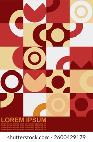 Modern vector abstract geometric background with circles, rectangles and squares in retro scandinavian style. Pastel colored simple shapes graphic pattern. Abstract mosaic artwork