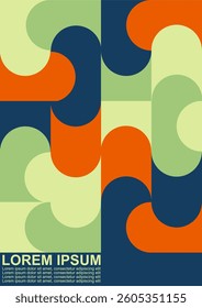 Modern vector abstract geometric background with circles, rectangles and squares in retro scandinavian style. Pastel colored simple shapes graphic pattern. Retro seamless pattern design