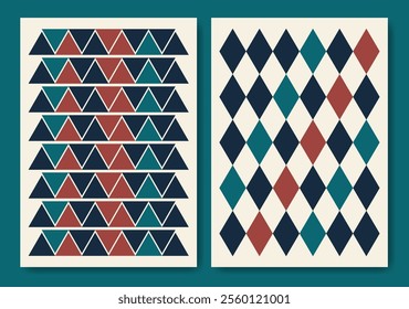Modern vector abstract geometric poster collection. Retro Memphis style simple background