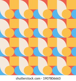 Modern vector abstract  geometric seamless pattern with circles, rectangles and squares  in retro scandinavian style. Pastel colored simple shapes graphic background. Abstract mosaic artwork.
