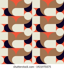 Modern vector abstract  geometric seamless pattern with circles, rectangles and squares  in retro scandinavian style. Pastel colored simple shapes graphic background. Abstract mosaic artwork.

