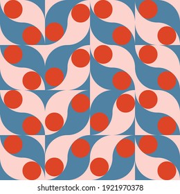 Modern vector abstract  geometric seamless pattern with circles, rectangles and squares  in retro scandinavian style. Pastel colored simple shapes graphic background. Abstract mosaic artwork.
