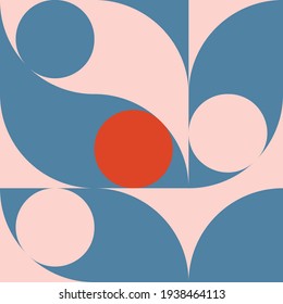 Modern vector abstract  geometric seamless pattern with circles, rectangles and squares  in retro scandinavian style. Pastel colored simple shapes graphic pattern. Abstract mosaic artwork.