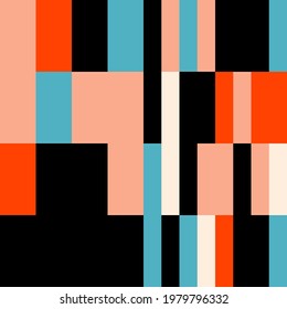 Modernes, abstraktes geometrisches, nahtloses Muster mit Rechtecken und Quadraten im Retro-Stil. Pastellfarbene, einfache Formen, grafischer Hintergrund. Abstrakte Mosaikkunst.