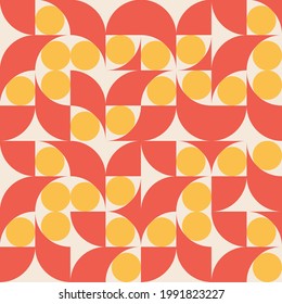 Modern vector abstract  geometric seamless pattern with circles, rectangles and squares  in retro scandinavian style. Pastel colored simple shapes graphic background. Abstract mosaic artwork.

