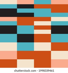 Patrón de acero geométrico abstracto vectorial moderno con rectángulos y cuadrados en estilo retro. Fondo gráfico de formas simples de color pastel. Resumen de arte en mosaico.
