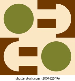 Modern vector abstract  geometric seamless pattern with circles, rectangles and squares  in retro scandinavian style. Pastel colored simple shapes graphic background. Abstract mosaic artwork.
