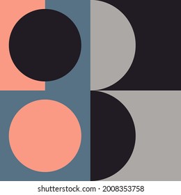 Modern vector abstract  geometric seamless pattern with circles, rectangles and squares  in retro scandinavian style. Pastel colored simple shapes graphic background. Abstract mosaic artwork.