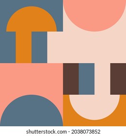 Modern vector abstract  geometric seamless pattern with circles, rectangles and squares  in retro scandinavian style. Pastel colored simple shapes graphic background. Abstract mosaic artwork.