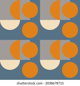 Modern vector abstract  geometric seamless pattern with circles, rectangles and squares  in retro scandinavian style. Pastel colored simple shapes graphic background. Abstract mosaic artwork.