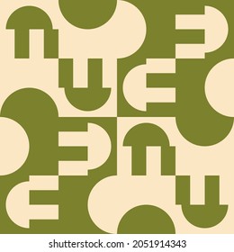 Patrón moderno vectorial abstracto geométrico sin soldadura con círculos, rectángulos y cuadrados en estilo retro escandinavo. Fondo gráfico de formas simples de color pastel. Resumen de arte en mosaico.