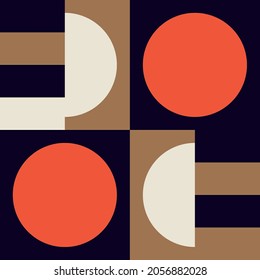 Modern vector abstract  geometric seamless pattern with circles, rectangles and squares  in retro scandinavian style. Pastel colored simple shapes graphic background. Abstract mosaic artwork.